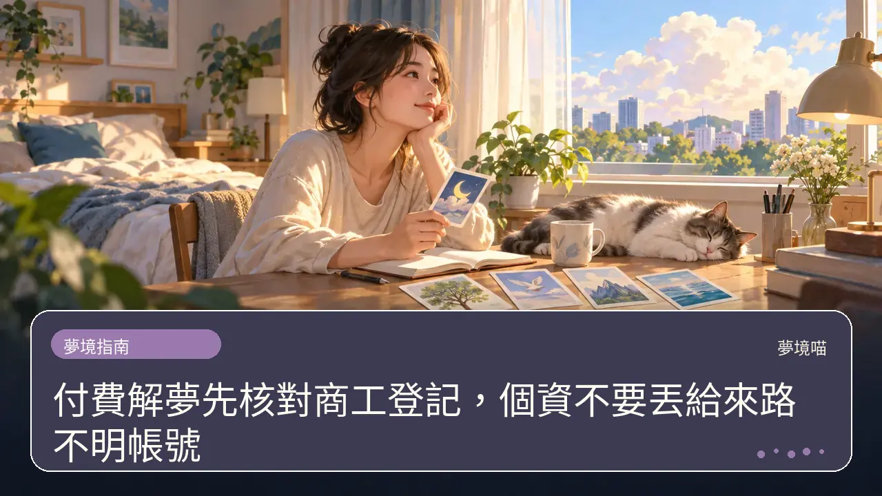 付費解夢先核對商工登記，個資不要丟給來路不明帳號主題插畫